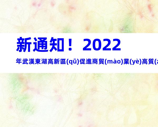 新通知！2022年武漢東湖高新區(qū)促進商貿(mào)業(yè)高質(zhì)量發(fā)展專項資金申報時間、條件